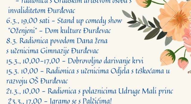 Raspored događanja za ožujak